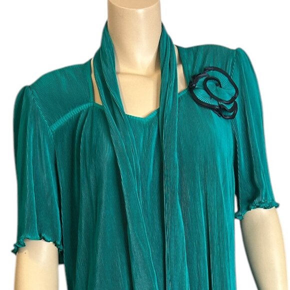 Vintage‎ Designer Turquoise Floral Flapper Cocktail Dress Made in France Costume - Picture 3 of 10